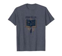 Cuentacuentos Libro Mágico Pluma Literario Camiseta, Hombre, Azul Jaspeado, S