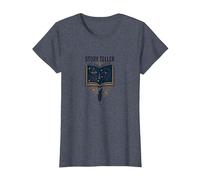 Cuentacuentos Libro Mágico Pluma Literario Camiseta, Mujer, Azul Jaspeado, XS