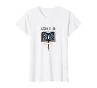 Cuentacuentos Libro Mágico Pluma Literario Camiseta, Mujer, Blanco, 3XL