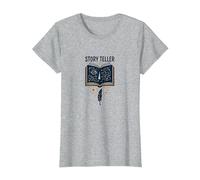 Cuentacuentos Libro Mágico Pluma Literario Camiseta, Mujer, Gris Jaspeado, XS