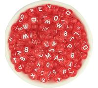 Cuentas acrílicas, 100 Uds. Cuentas de letras del alfabeto oblato acrílico Multicolor for fabricación joyería DIY(Red)