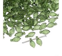 Cuentas acrílicas en forma de hoja verde, cuentas sueltas de 5 mm x 10 mm para hacer joyas de bricolaje, 50 unidades (diámetro del agujero de 1 mm, verde oscuro y claro)
