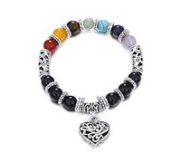 Cuentas de 8 mm Mujeres Hombres 7 Chakra Pulseras y brazalete Corazón Colgante Onyx Stone Strand Chakra Yoga Prayer Mala Charm Bracelet-como foto