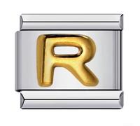 Cuentas de acero inoxidable con letras italianas para manualidades, galvanizadas con varios diseños del alfabeto, adecuadas para pulseras y accesorios (R)