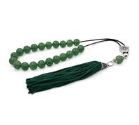 Cuentas de aventurina verde griega con borla verde Komboloi, cuentas de oración de piedras preciosas naturales con escudo en espiral plateado, cuentas para aliviar el estrés y la ansiedad, regalo para