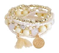 Cuentas de bohemias multicapa, pulseras gruesas multicapas,Pulseras apilables Pulsera de piedra bohemia con | Joyería de perlas, pulseras apilables para cumpleaños, vacaciones, vida