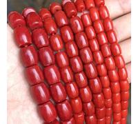 Cuentas de coral natural con forma de tambor rojo, cuentas de piedra espaciadoras sueltas para hacer joyas, pulsera de bricolaje, accesorios artesanales hechos a mano, 15 ''-8x10 mm, 40 piezas