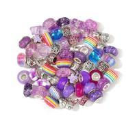 Cuentas de cristal con agujeros grandes, mezcla de 60 cuentas, color morado - DIY Spacer - Juego de cuentas para hacer joyas, manualidades de pulseras y collares