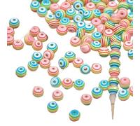Cuentas de cristal con rayas pastel para niños y diseños artísticos, cuentas redondas para joyería