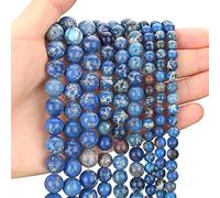 Cuentas de jaspe imperial azul de lapislázuli natural de 10 mm, cuentas redondas pulidas sueltas con cordón elástico para hacer joyas, pulseras, collares