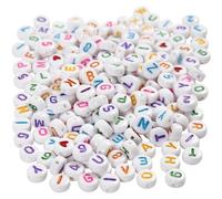 Cuentas de letras, medidas 7 mm, medida agujero 1,2 mm, blanco, 200gr, aprox. 1500 ud