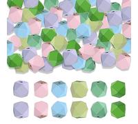 Cuentas de madera coloridas, 60 unidades de bolas geométricas de madera, cuentas de madera de colores mezclados, octogonales, 20 mm, perlas de polígono, cuentas de madera con agujero para manualidades