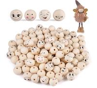 Cuentas de Madera con Caras 20mm- 100 Cuentas de Madera con Caras 20mm (Sonrisa, Natural y más) - Bolas de Madera para Manualidades Creativas - Abalorios Facetados con Trazo Natural para Pulseras