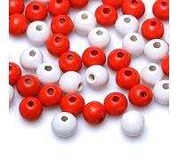 Cuentas de madera de 10 mm para hacer joyas, 200 cuentas redondas de madera de colores blancos y rojos mixtos para manualidades hechas a mano, decoración del hogar, agujero de 3 mm