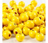 Cuentas de madera, dia: 8 mm, medida agujero 2 mm, amarillo, 15gr, aprox. 100 ud