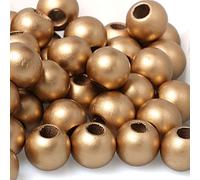 Cuentas de madera dorada de 20 mm, cuentas redondas de madera con agujero grande para manualidades, cuentas de macramé de madera natural, bola redonda natural, cuentas sueltas de madera para