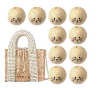 Cuentas de madera impresas, cuentas redondas de madera - Smile Face Log Color Cabeza de muñeca de gato, cuentas espaciadoras redondas duraderas para manualidades, atrapasueños y cuentas de madera