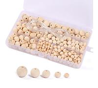Cuentas de madera para manualidades, 220 bolas redondas de madera con agujero de 6 a 14 mm, pequeñas cuentas de madera para manualidades, joyas, pulseras