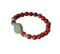 Cuentas de madera roja Charm hilo Chakra Mala pulsera oración de la suerte budista tibetano escritura Mala pulsera para hombres y mujeres, madera roja