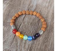Cuentas de madera Rudraksha de 8MM, pulsera de 7 Chakras hecha a mano DIY, Buda Mantra, mujeres, hombres, Yoga, Mala , pulsera de siete Chakras, SL0024