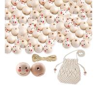 Cuentas de madera sonriente, cabezas de madera con cara, perlas de madera natural con forma de ángel, cuentas de madera para enhebrar, bolas de madera con agujero para manualidades, pulseras,