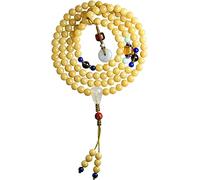 Cuentas de oración, pulseras de cuentas, pulsera de 108 cuentas de oración Bodhi Mala naturales, collar, brazalete de budismo tibetano con raíz de Bodhi desgastada, joyería de meditación(Yellow)