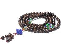 Cuentas de oración, pulseras de cuentas, pulsera de 108 cuentas de oración de 8 mm, pulsera/collar de cuentas de meditación budista tibetana de madera de agar natural con colgante de flor de lapislázu