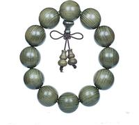 Cuentas de oración, pulseras de cuentas, pulsera de madera de 15/18/20 mm, cuentas budistas tibetanas hechas a mano, mala de oración elástica con colgante de calabaza, macramé, textura única(18mm)