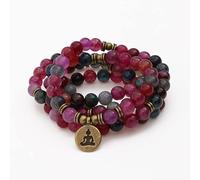 Cuentas de piedra de ónix de turmalina, pulsera y collar de Yoga con abalorio de hilo, pulsera Mala hecha a mano de 108 cuentas para hombres y mujeres, bronce de Buda