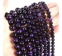 Cuentas de piedra natural, jade obsidiana, ágata, ojo de tigre, cuentas espaciadoras sueltas para hacer pulseras, collares, accesorios de 4 a 12 mm, ojo de tigre morado, 8 mm, aproximadamente 45