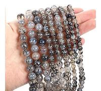 Cuentas de piedra natural, jade obsidiana, ágata, ojo de tigre, cuentas espaciadoras sueltas para hacer pulseras, collares, accesorios de 4 a 12 mm, vena de dragón negro, 10 mm, aproximadamente 38