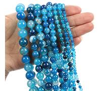 Cuentas de piedra natural, jade obsidiana, ágata, ojo de tigre, cuentas espaciadoras sueltas para hacer pulseras, collares, accesorios de 4 a 12 mm, ágata azul, 10 mm, aproximadamente 38 piezas