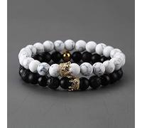 Cuentas de piedra natural Pulsera emparejada Hombres Moda Obsidiana Lava Corona Charm Pulseras de pareja para mujeres Joyería de amistad a distancia-3_23cm