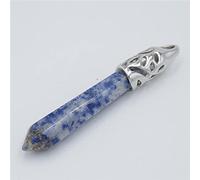 Cuentas de piedras preciosas naturales Arena azul Pilar hexagonal largo Prisma columna Punto Collar de ópalo Colgantes Hombres Mujeres Joyería-punto blanco azul