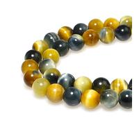 Cuentas de piedras preciosas redondas naturales, 8 mm, 43 unidades, cuentas sueltas de jade rosa redondo, for hacer joyas, pulseras, collares, pendientes y colgantes.(Yellow Blue Tiger's Eye,8mm)