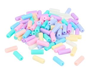 Cuentas de plástico en forma cilíndrica Multicolor Pastel 13x5mm 800u. aprox. diam. int. 1,5mm.Bote