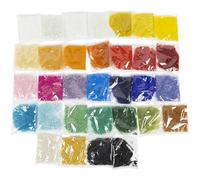 Cuentas de rocalla, D: 1,7 + 3 + 4 mm, agujero 0,5 - 1,2 mm, sin caja, 32 x 100 g, tamaño 6/0 + 8/0 + 15/0