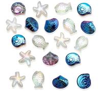 Cuentas de tema del océano para pulseras - azul caracol concha Set para hacer usted mismo - blanco estrella de mar pescado diseño de perlas de vidrio para enhebrar