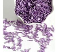 Cuentas de tubo corneta vidrio, cuentas espaciadoras, 100 unids/lote 2x7 mm semilla checo largo redondo Silverline Bugles sueltas for accesorios ropa(Lavender)