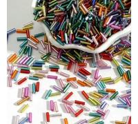 Cuentas de tubo corneta vidrio, cuentas espaciadoras, 100 unids/lote 2x7 mm semilla checo largo redondo Silverline Bugles sueltas for accesorios ropa(Mix)