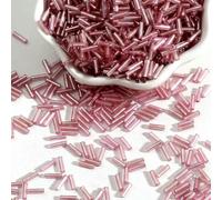 Cuentas de tubo corneta vidrio, cuentas espaciadoras, 100 unids/lote 2x7 mm semilla checo largo redondo Silverline Bugles sueltas for accesorios ropa(Pink)