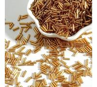 Cuentas de tubo corneta vidrio, cuentas espaciadoras, 100 unids/lote 2x7 mm semilla checo largo redondo Silverline Bugles sueltas for accesorios ropa(Gold)