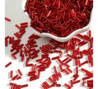 Cuentas de tubo corneta vidrio, cuentas espaciadoras, 100 unids/lote 2x7 mm semilla checo largo redondo Silverline Bugles sueltas for accesorios ropa(Red)