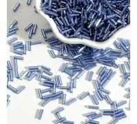 Cuentas de tubo corneta vidrio, cuentas espaciadoras, 100 unids/lote 2x7 mm semilla checo largo redondo Silverline Bugles sueltas for accesorios ropa(Blue)
