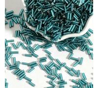 Cuentas de tubo corneta vidrio, cuentas espaciadoras, 100 unids/lote 2x7 mm semilla checo largo redondo Silverline Bugles sueltas for accesorios ropa(Teal)