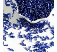 Cuentas de tubo corneta vidrio, cuentas espaciadoras, 100 unids/lote 2x7 mm semilla checo largo redondo Silverline Bugles sueltas for accesorios ropa(Royal Blue)