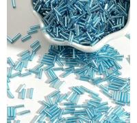 Cuentas de tubo corneta vidrio, cuentas espaciadoras, 100 unids/lote 2x7 mm semilla checo largo redondo Silverline Bugles sueltas for accesorios ropa(Lake Blue)