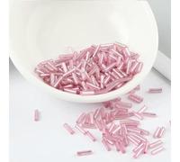 Cuentas de tubo corneta vidrio, espaciador, 200 unidades/bolsa cuentas semillas 2x6mm con núcleo plata, checas, joyería bordada puntada, accesorios prendas bricolaje(Roze)