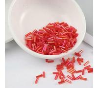 Cuentas de tubo cristal, espaciador, 200 Uds. Tranparent 2 * 6mm núcleo plata, joyería bordado semillas checas, accesorios ropa DIY(AB Red)