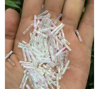 Cuentas de tubo de corneta de vidrio, espaciador, tamaño múltiple 2 * 6/9/11 mm Núcleo de plata torcido Semilla checa Color transparente brillante Accesorio de ropa de joyería(2x9mm 10g 150pcs)